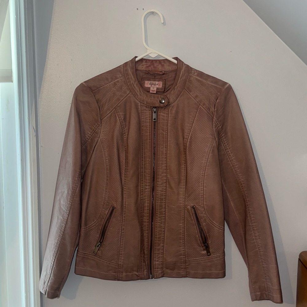 Style & Co Brown Leather Bomber Jacket